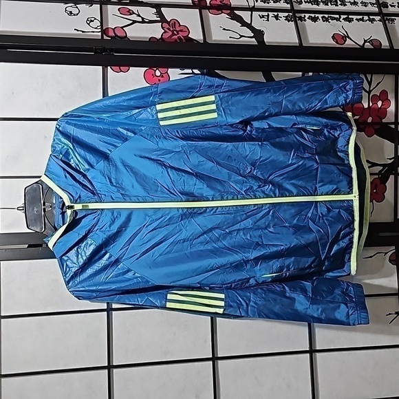 Adidas Windbreaker Jacket Blue Lime Green Small NWT - Picture 2 of 8